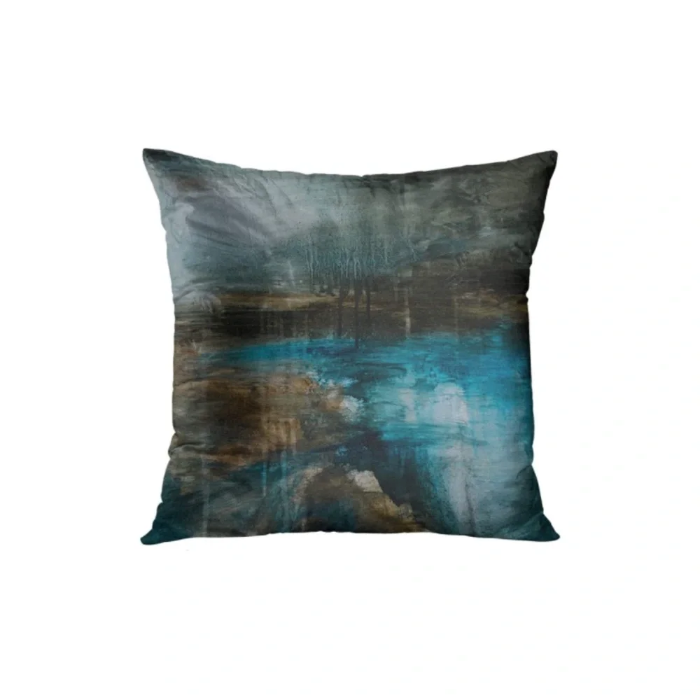 Luxury Home | Modern Teal & Brown Abstract Oil Painting Throw Pillow Covers